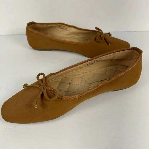 Joe Fresh Cognac Brown Ballerina Flats Sz 9 | Classic Round Toe Bow Shoe - Picture 4 of 9